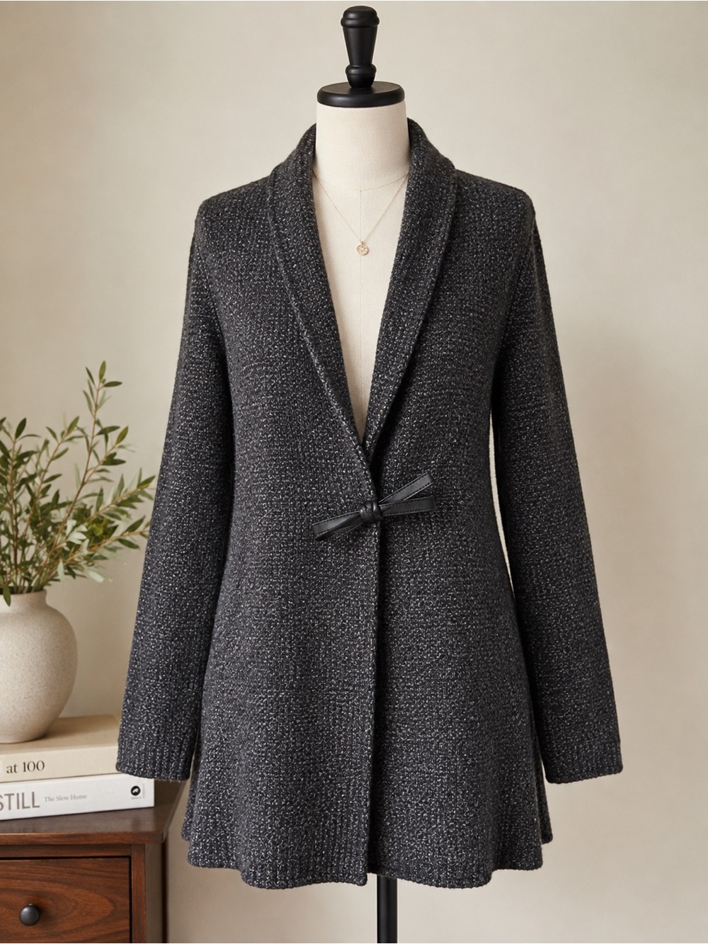 Damask Large Cashmere Angora Wool Blend Charcoal Longline Coatigan Cardigan Chic